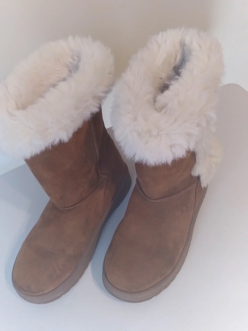 SO Girls Fuzzy Faux Gur-Lined Suede Winter Boots - Chestnut